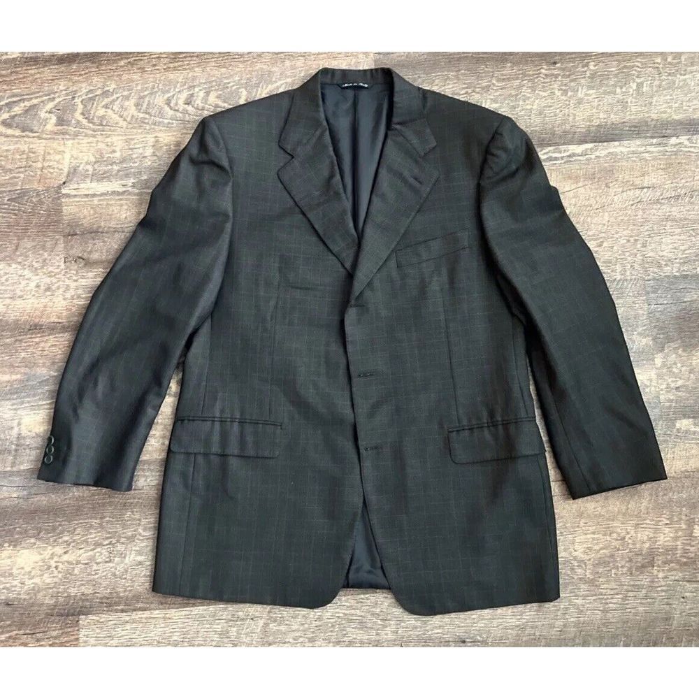 CANALI Made In Italy Wool 44R US (54EU) Blazer Brown Plaid Check Coat Jacket‎